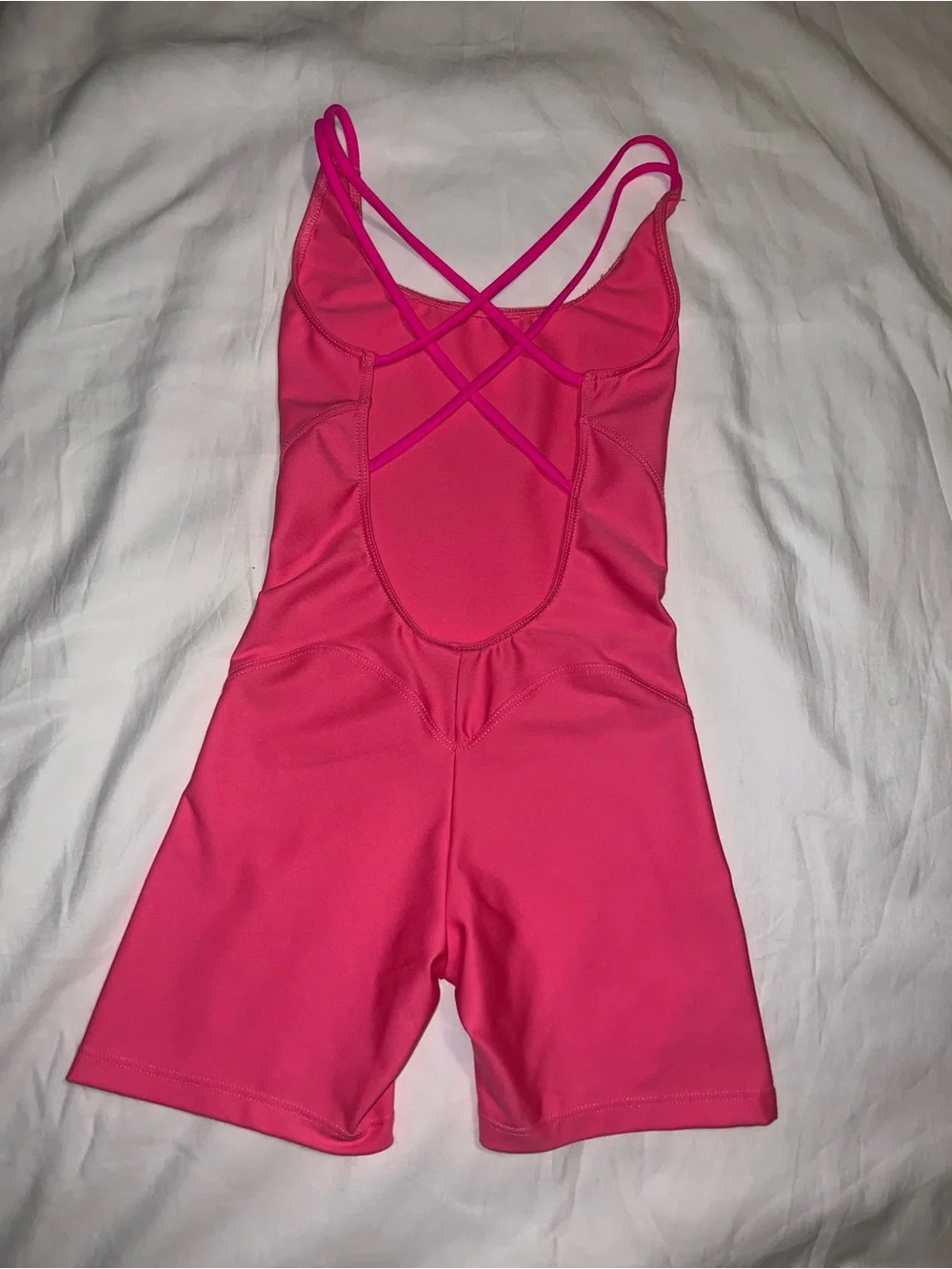 Hot Pink Crossback Kids Dance Costume Short One-Piece